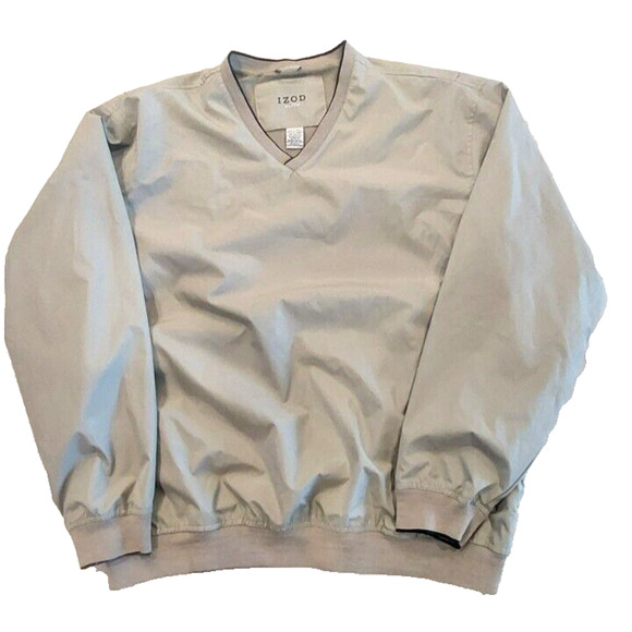 IZOD Golf V Neck Nylon Pullover Long sleeve Windbreaker Tan Jacket Men's Size XL - Picture 1 of 8
